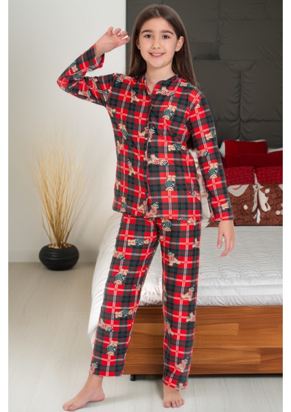 Kız Çocuk Ayıcık Baskılı Pijama Takımı 12157