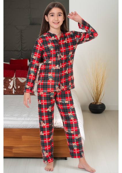 Kız Çocuk Ayıcık Baskılı Pijama Takımı 12157