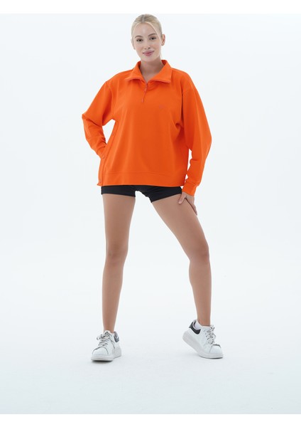Daily Core - Turuncu Oversize Yarım Fermuarlı Sweatshirt