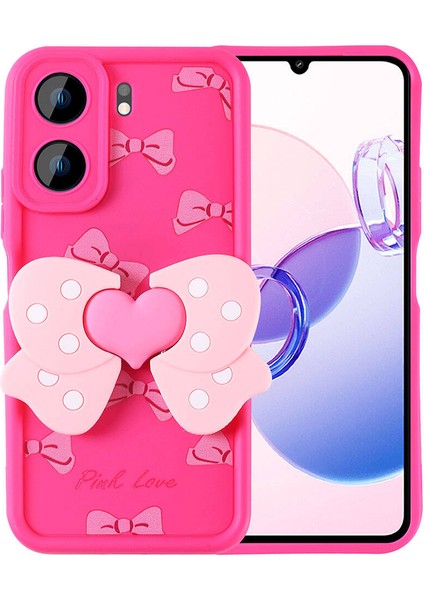 Xiaomi Poco C65 Kılıf Kamera Korumalı Figür Tasarımlı Kapya Kapak-Pembe Koyu