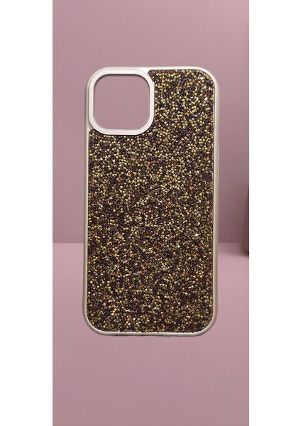 iPhone 15 Uyumlu Gold Renk Swarovski Taşlı Kılıf