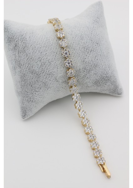 Xupıng Jewelry 14 Ayar Altın Kaplama, Çiçek Model Zirkon Taşlı Bileklik