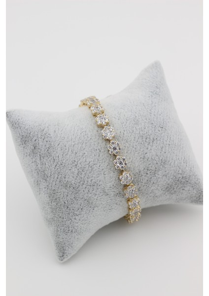 Xupıng Jewelry 14 Ayar Altın Kaplama, Çiçek Model Zirkon Taşlı Bileklik
