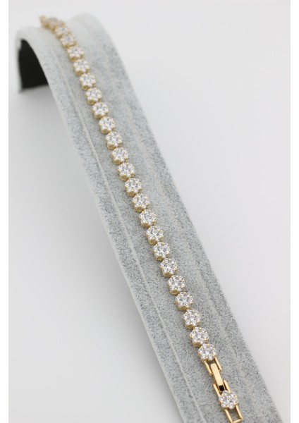 Xupıng Jewelry 14 Ayar Altın Kaplama, Çiçek Model Zirkon Taşlı Bileklik