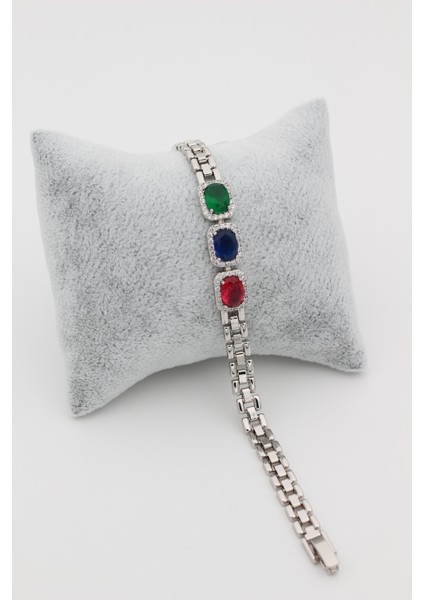Xupıng Jewelry 14 Ayar Altın Kaplama,kare Renkli Gümüş Taşlı Bileklik