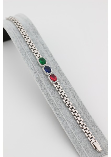 Xupıng Jewelry 14 Ayar Altın Kaplama,kare Renkli Gümüş Taşlı Bileklik modelleri