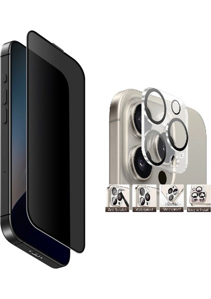 iPhone 16 Pro Max Uyumlu Privacy Hayalet Cam Ekran Koruyucu + Kamera Lens Koruyucu