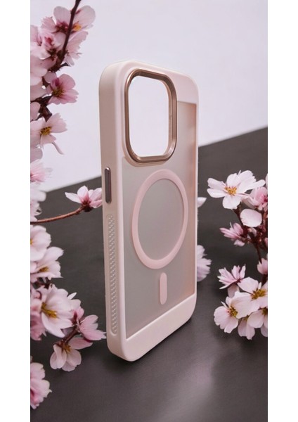 iPhone 14 Pro Uyumlu Pudra Pembe Buzlu Transparan Magsafe Kılıf