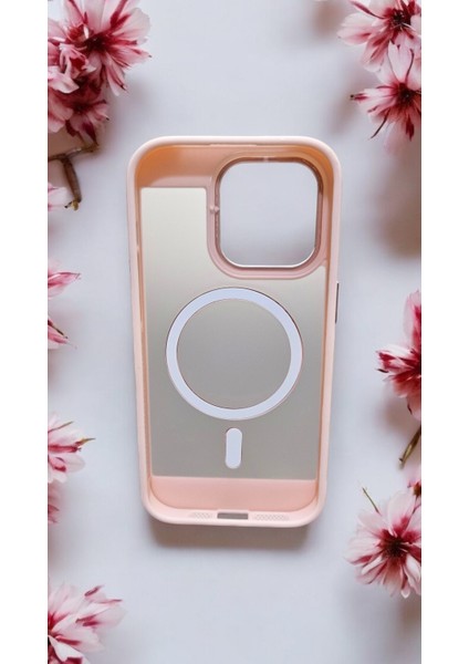 iPhone 14 Pro Uyumlu Pudra Pembe Buzlu Transparan Magsafe Kılıf