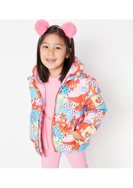 Erkek Çocuk Su ve Rüzgar Geçirmez Baskılı Kapüşonlu Coat Şişme Mont
