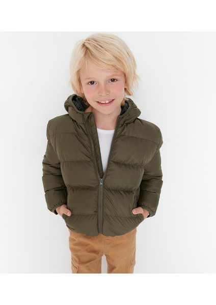 Erkek Çocuk Su ve Rüzgar Geçirmez Kapüşonlu Coat Şişme Mont_siyah