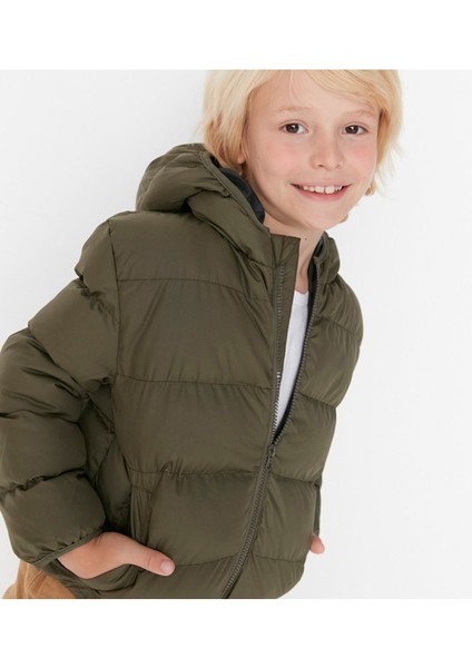 Erkek Çocuk Su ve Rüzgar Geçirmez Kapüşonlu Coat Şişme Mont_siyah modelleri