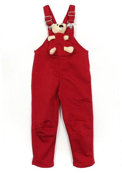 Ayıcık Aksesuarlı Kısa Paça Unisex Bebek Çocuk Salopet Kırmızı 001-0001960