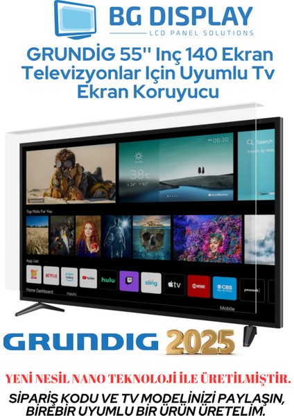 Grundıg 55'' Inç 140 Ekran Televizyonlar Için Uyumlu Tv Ekran Koruyucu