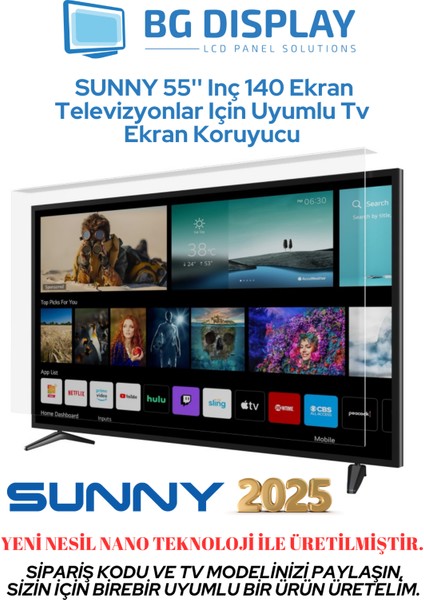 Sunny 55'' Inç 140 Ekran Televizyonlar Için Uyumlu Tv Ekran Koruyucu