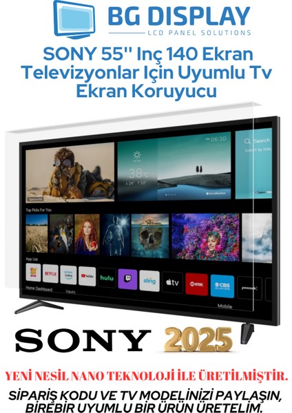 Sony 55'' Inç 140 Ekran Televizyonlar Için Uyumlu Tv Ekran Koruyucu