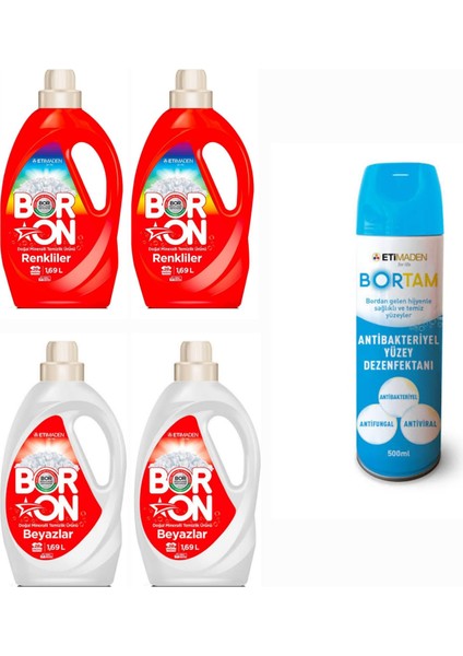 Doğal Sıvı Çamaşır Deterjanı Boron Renkliler ve Beyazlarİçin 26*4 Yıkama+ Bortam Dezenfektan