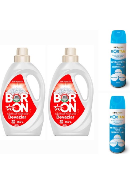Doğal Sıvı Çamaşır Deterjanı Boron Beyazlar İçin 26*2 Yıkama+ Bortam Dezenfektan 500 ml*2 Adet