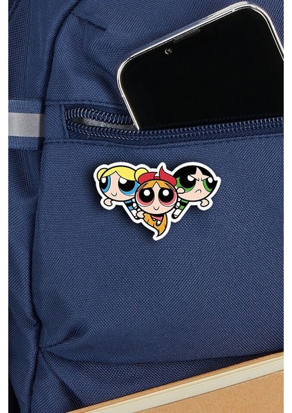 Powerpuff Girls - Blossom Bubbles And Buttercup - Rozet - Ahşap - Pin - Broş - Yaka Çanta Aksesuar