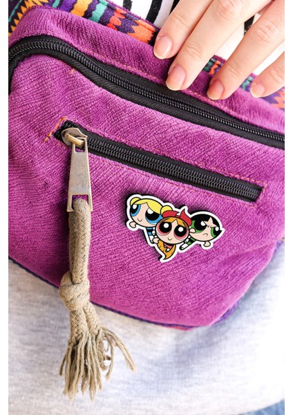 Powerpuff Girls - Blossom Bubbles And Buttercup - Rozet - Ahşap - Pin - Broş - Yaka Çanta Aksesuar