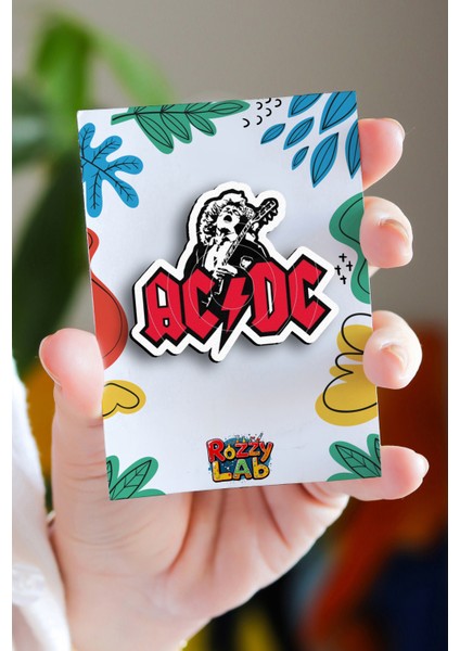 Ac Dc - Music - Rozet - Ahşap - Pin - Broş - Yaka Çanta Aksesuar