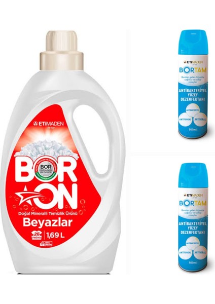 Doğal Sıvı Çamaşır Deterjanı Boron Beyazlar İçin 26 Yıkama+ Bortam Dezenfektan 500 ml*2 Adet