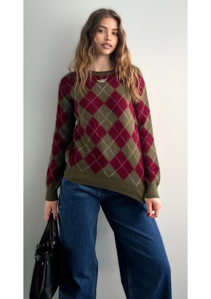 Ekose Baklava Desenli Yumuşak Dokulu Triko Kazak - Şıklık ve Konfor Bir Arada fiyatları