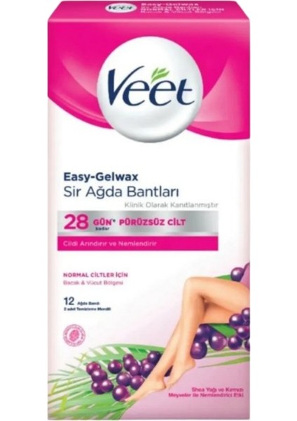 Sir Ağda Bandı Easy-Gelwax 12LI Ağda Bandı Normal Ciltler Için (2 Adet Temizleme Mendili Ile)
