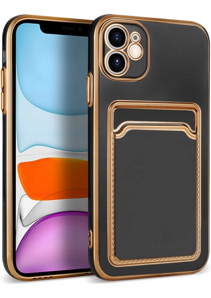 Apple iPhone 11 Kılıf Bark Kartlıklı Kapak-Siyah