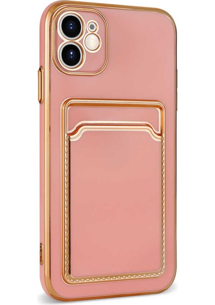 Apple iPhone 11 Kılıf Bark Kartlıklı Kapak-Rose Gold