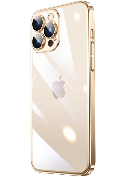 Apple iPhone 13 Pro Kılıf Sert Pc Renkli Çerçeveli Riksos Kapak-Gold