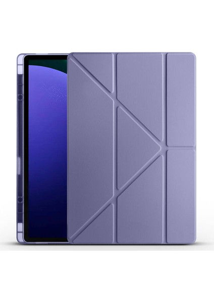 Galaxy Tab S9 Ultra Kılıf Uyumlu Tri Folding Kalem Bölmeli Standlı Kılıf-Mor