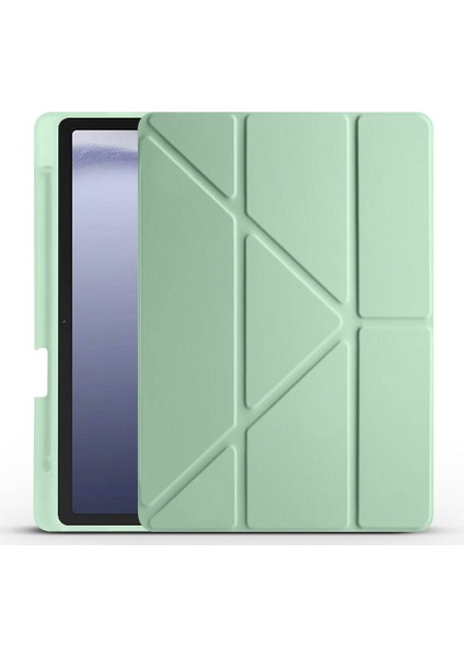 Galaxy Tab A9 Kılıf Uyumlu Tri Folding Kalem Bölmeli Standlı Kılıf-Açık Yeşil