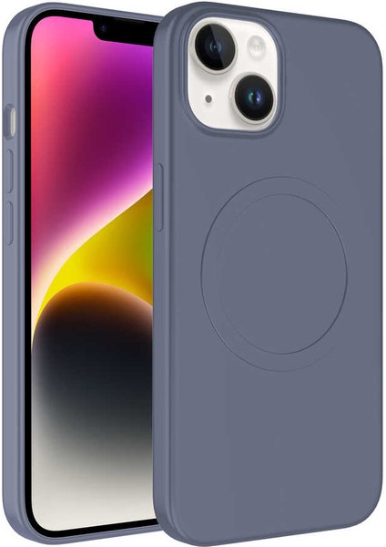 Apple iPhone 14 Plus Kılıf Magsafe Wireless Şarj Özellikli Pastel Renk Silikon Plas Kapak-Lavendery Gray