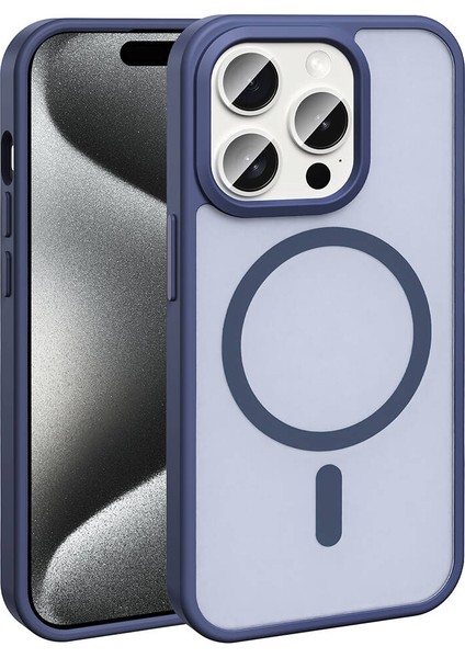 Apple iPhone 15 Pro Kılıf Magsafe Şarj Özellikli Mat Arka Yüzey Sio Kapak-Lacivert