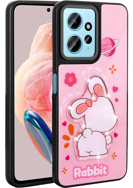 Xiaomi Redmi Note 12 4g Kılıf Parlayan Kabartmalı Ikonik Figürlü Amas Silikon Kapak-Pembe