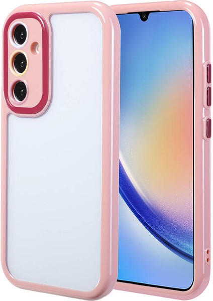 Galaxy A34 Kılıf Kamera Korumalı Renkli Kenar ve Çerçeve Tasarımlı Vitamin Kapak-Mürdüm