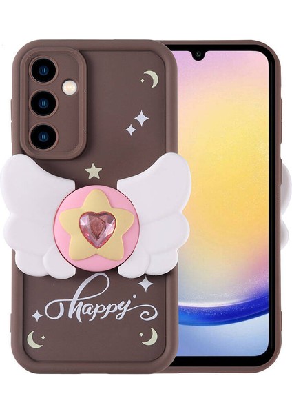 Galaxy A25 Kılıf Kamera Korumalı Figür Tasarımlı Kapya Kapak-Koyu Kahve