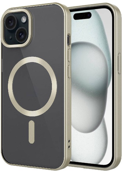 Apple iPhone 15 Plus Uyumlu Mat Tasarımlı Magsafe Wireless Şarj Özellikli Mat Setro Kapak-Sarı