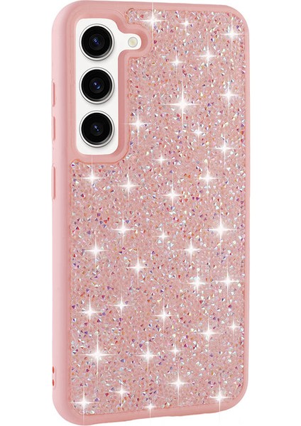 Galaxy S23 Kılıf Parlak Taşlı Tasarım Pırlanta Kapak-Pembe