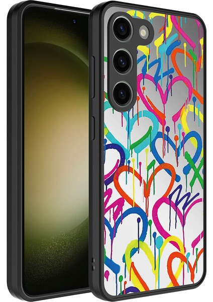 Galaxy S23 Plus Kılıf Aynalı Desenli Kamera Korumalı Parlak Mirror Kapak-Kalp