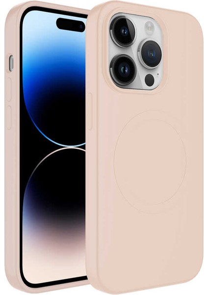 Apple iPhone 12 Pro Max Uyumlu Magsafe Wireless Şarj Özellikli Pastel Renk Silikon Plas Kapak-Pembe Açık