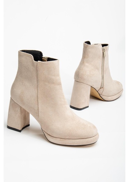 Kadın Platform Topuklu Bot Ten Süet Yüzüdüz Fermuarlı fiyatları