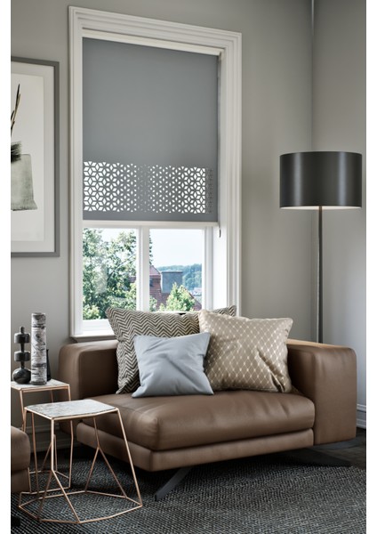 Lazer Kesim Mat Stor Perde, Lazer Kesimli Modern Serisi, M-191004 Antrasit Renk