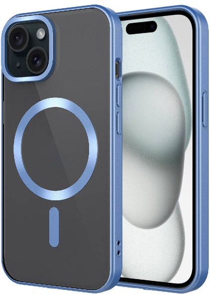 Apple iPhone 15 Plus Kılıf Mat Tasarımlı Magsafe Wireless Şarj Özellikli Mat Setro Kapak-Sierra Mavi