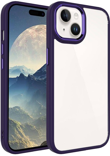 Apple iPhone 15 Plus Kılıf Krom Kapak-Derin Mor