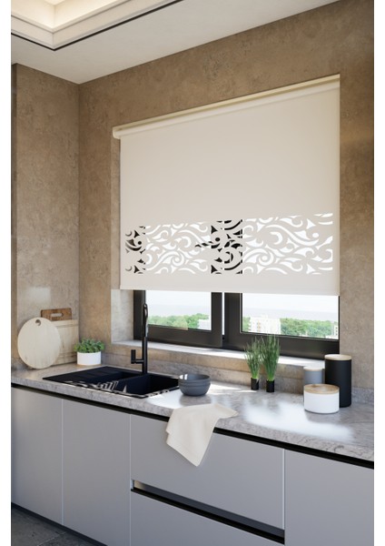 Lazer Kesim Mat Stor Perde, Lazer Kesimli Klasik Serisi, C-8001 Beyaz Renk