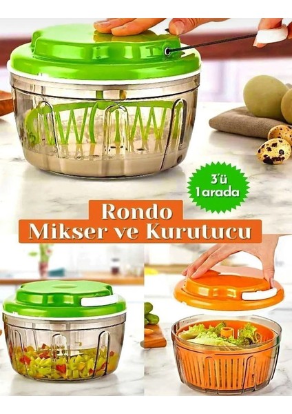 Üç Fonksiyonlu Büyük Ipli Rondo (Doğrayıcı, Karıştırıcı, Sebze Kurutucu)