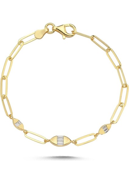 Gold Tasarım Taşlı 14K Özel Seri Bileklik