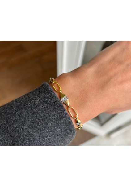 Gold Tasarım Taşlı 14K Özel Seri Bileklik
